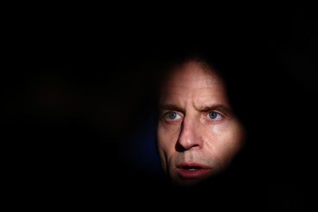 French President Emmanuel Macron addresses media as he visits the French aircraft carrier Charles de Gaulle deployed in the Mediterranean Sea following Iranian drone strikes on Cyprus, on March 9, 2026, on the sidelines of his trip to Cyprus to discuss regional security. (Photo by Gonzalo Fuentes / POOL / AFP)