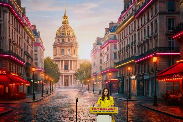 French far-right party Reconquete! MEP and candidate for mayor of Paris Sarah Knafo speaks during a campaign meeting at the Dome de Paris venue in Paris on March 9, 2026. (Photo by Dimitar DILKOFF / AFP)