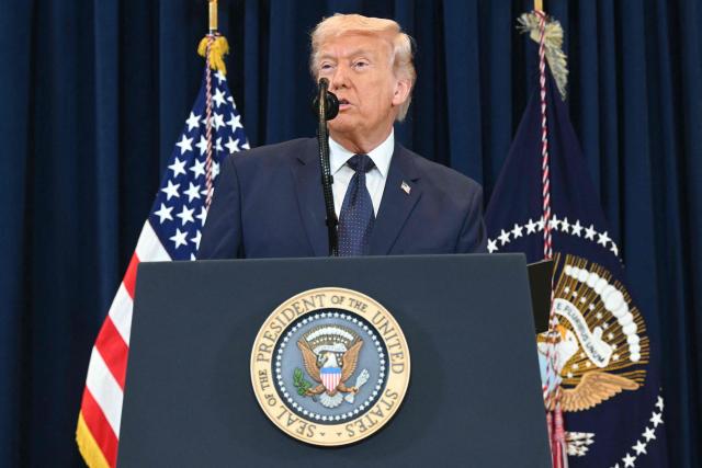 US President Donald Trump speaks during the Republican Members Issues Conference at Trump National Doral in Miami, Florida, on March 9, 2026. (Photo by SAUL LOEB / AFP)
