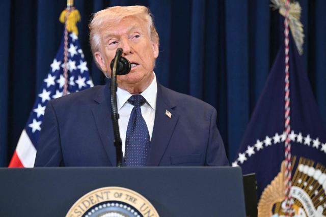 US President Donald Trump speaks during the Republican Members Issues Conference at Trump National Doral in Miami, Florida, on March 9, 2026. (Photo by SAUL LOEB / AFP)