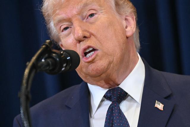 US President Donald Trump speaks during the Republican Members Issues Conference at Trump National Doral in Miami, Florida, on March 9, 2026. (Photo by SAUL LOEB / AFP)