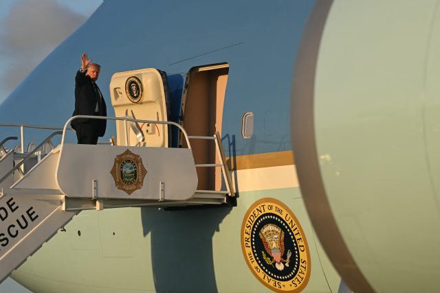 US President Donald Trump boards Air Force One at Miami International Airport in Miami, Florida, on March 9, 2026, as he travels back to Washington, DC. (Photo by SAUL LOEB / AFP)