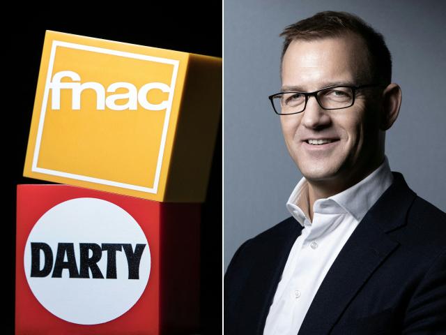 (FILES) This combination of pictures created on January 26, 2026 shows the logo of FNAC and Darty French multinational retail chains taken in Paris on December 13, 2017 and a portrait of Czech businessman Daniel Kretinsky in Paris on January 22, 2020. Fnac Darty's board of directors has approved the takeover bid (OPA) by Czech billionaire Daniel Kretinsky, according to a company announcement on March 10, 2026. (Photo by JOEL SAGET / AFP)