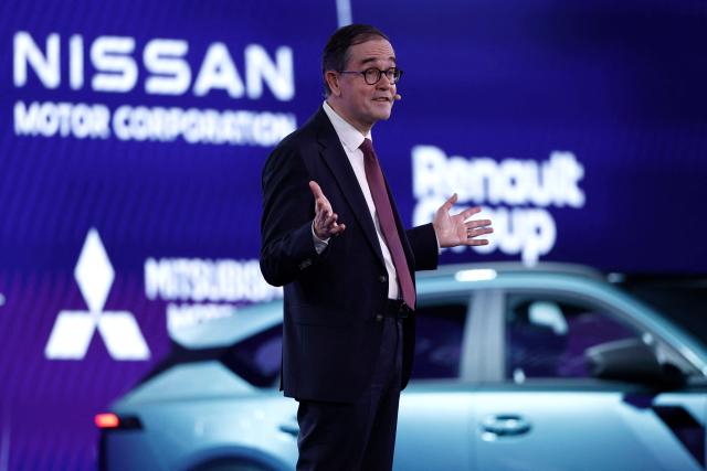 CEO of French car maker Renault Group Francois Provost speaks during a presser at the Renault's technocentre in Guyancourt, near Paris on March 10, 2026. (Photo by Kenzo TRIBOUILLARD / AFP)