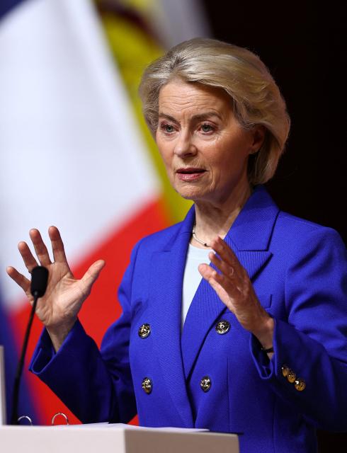 European Commission President Ursula von der Leyen addresses the Nuclear Energy Summit at the Seine Musicale venue in Boulogne-Billancourt, outside Paris, on March 10, 2026. (Photo by Abdul Saboor / POOL / AFP)