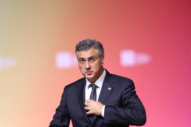 Croatia's Prime Minister Andrej Plenkovic delivers a speech during the Nuclear Energy Summit at the Seine Musicale venue in Boulogne-Billancourt, outside Paris, on March 10, 2026. (Photo by Abdul Saboor / POOL / AFP)