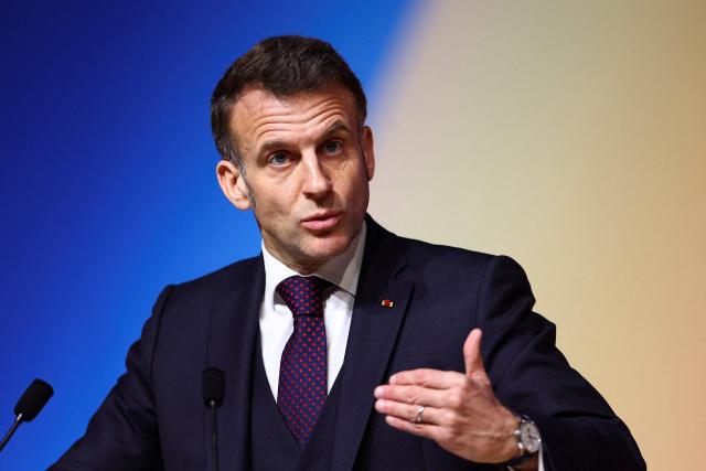 French President Emmanuel Macron delivers a speech during the Nuclear Energy Summit at the Seine Musicale venue in Boulogne-Billancourt, outside Paris, on March 10, 2026. (Photo by Abdul Saboor / POOL / AFP)