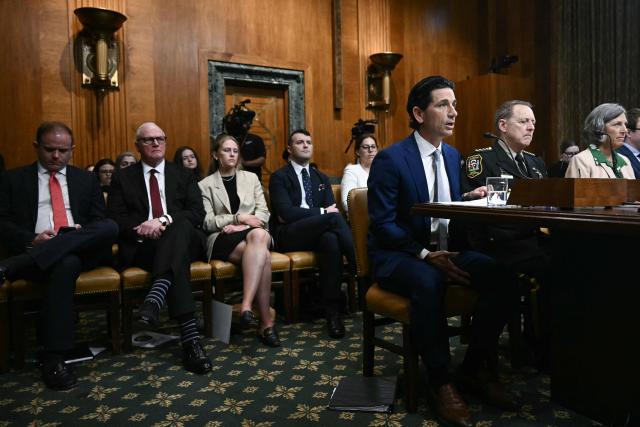 Former US acting Secretary of Homeland Security Chad Wolf (C) testifies during a Senate Budget Committee hearing on "sanctuary cities" on Capitol Hill in Washington, DC, on March 10, 2026. (Photo by Brendan SMIALOWSKI / AFP)