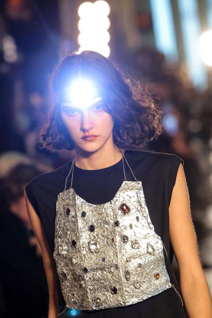 A model presents a creation for Litkovska for the Women's Ready to Wear Fall/Winter 2026-2027 collection fashion show as part of the Paris Women Fashion Week, in Paris, on March 10, 2026. (Photo by Thomas SAMSON / AFP)