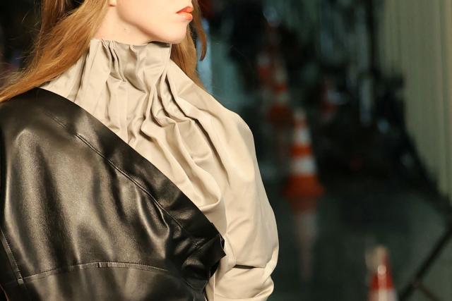 A model presents a creation for Litkovska for the Women's Ready to Wear Fall/Winter 2026-2027 collection fashion show as part of the Paris Women Fashion Week, in Paris, on March 10, 2026. (Photo by Thomas SAMSON / AFP)