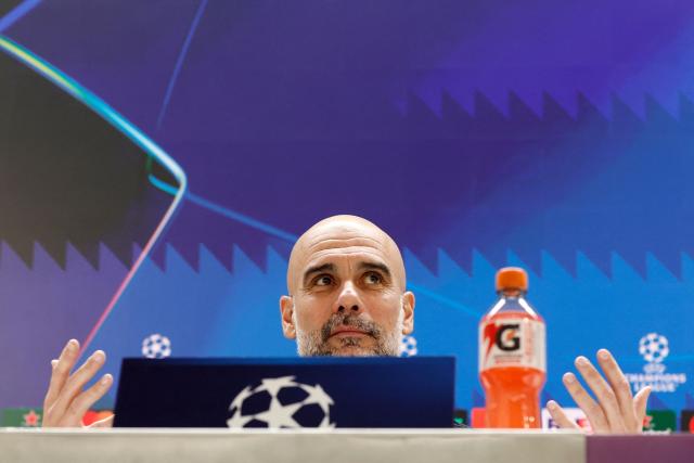 Manchester City's Spanish coach Josep Guardiola gives a press conference on the eve of their UEFA Champions League football match against Real Madrid CF at Santiago Bernabeu Stadium in Madrid on March 10, 2026. (Photo by Oscar DEL POZO / AFP)