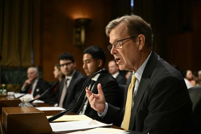 Peter Schweizer, president of the Government Accountability Institute, testifies during a Senate Judiciary Committee hearing on American birthright citizenship on Capitol Hill in Washington, DC, on March 10, 2026. (Photo by Brendan SMIALOWSKI / AFP)