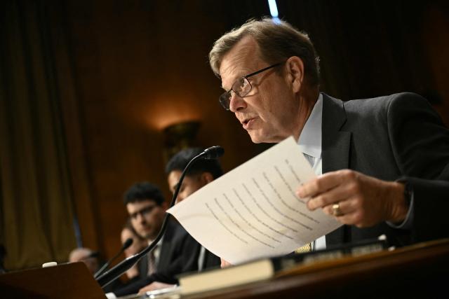 Peter Schweizer, president of the Government Accountability Institute, testifies during a Senate Judiciary Committee hearing on American birthright citizenship on Capitol Hill in Washington, DC, on March 10, 2026. (Photo by Brendan SMIALOWSKI / AFP)
