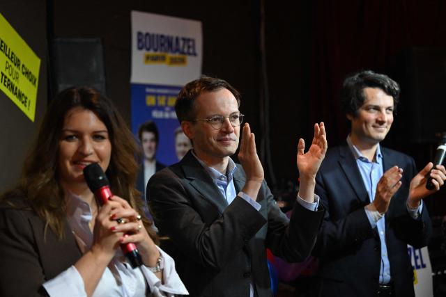 From left : former Junior Minister for the Social and Solidarity Economy and Associative Life Marlene Schiappa, Ensemble centre-right party's mayoral candidate for Paris Pierre-Yves Bournazel and Paris mayoral candidate and center-right head of the list for the 14th district Felix de Vidas during a campaign meeting ahead of the Paris municipal elections in Paris on March 10, 2026.

Paris mayoral center-right candidate Pierre-Yves Bournazel
President of Ensemble Pour la Republique parliamentary group Gabriel Attal
President of the centrist Horizons party, former prime minister, mayor of Le Havre Edouard Philippe 
Former Junior Minister for the Social and Solidarity Economy and Associative Life Marlene Schiappa (Photo by Martin LELIEVRE / AFP)
