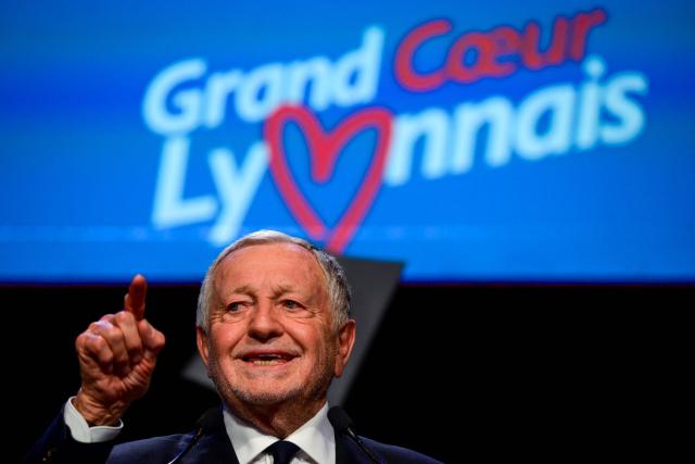 President of Business software publisher Cegid and Vice-President of French Football (FFF) Jean-Michel Aulas gestures as he delivers a speech during a campaign rally for his candidacy in the Lyon municipal elections, in Lyon, central-eastern France, on March 10, 2026. (Photo by OLIVIER CHASSIGNOLE / AFP)