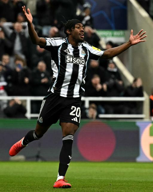 Newcastle United's English midfielder #20 Anthony Elanga reacts during the UEFA Champion's League, round of 16 football match between Newcastle United and FC Barcelona at St James' Park in Newcastle-upon-Tyne, north east England on March 10, 2026. (Photo by Paul ELLIS / AFP)