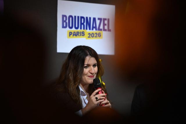 Former Junior Minister for the Social and Solidarity Economy and Associative Life Marlene Schiappa delivers a speech  during a campaign meeting of center-right head of the list for the 14th district Felix de Vidas (not visible) ahead of the Paris municipal elections in Paris on March 10, 2026. (Photo by Martin LELIEVRE / AFP)