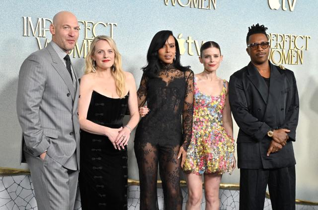 (L/R) Actors Corey Stoll, Elisabeth Moss, Kerry Washington, Kate Mara and Leslie Odom, Jr. attend the world premiere of Apple TV original series "Imperfect Woman" at the Academy Museum of Motion Pictures in Los Angeles on March 10, 2026. (Photo by LISA O'CONNOR / AFP)