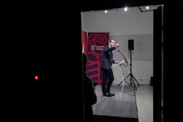 French Socialist Party (PS) Secretary General Pierre Jouvet gives a press conference at the party's headquarters in Paris on March 11, 2026. (Photo by STEPHANE DE SAKUTIN / AFP)