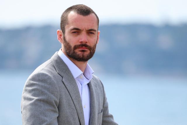 Menton's right wing French mayoral candidate for the list 'Menton Revival' (Renouveau Mentonnais) Louis Sarkozy poses during a photo session in Menton, southeastern France on March 11, 2026. (Photo by Valery HACHE / AFP)