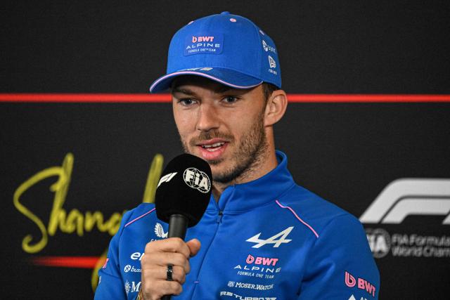 Alpine's French driver Pierre Gasly attends a press conference ahead of the Formula One Chinese Grand Prix at the Shanghai International Circuit in Shanghai on March 12, 2026. (Photo by Jade GAO / AFP)