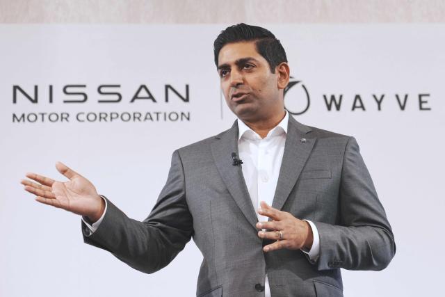 Global Head of Autonomous Mobility and Delivery Uber Technologies Sarfraz Maredia delivers a speech during a joint press conference with Nissan Motor Co., Ltd CEO Ivan Espinosa and Wayve Technologies Ltd CEO Alex Kendall in Tokyo on March 12, 2026. Uber announced on March 12, its first robotaxi partnership in Japan, teaming up with Nissan and British artificial intelligence autonomous driving startup Wayve for a trial this year in Tokyo. (Photo by Kazuhiro NOGI / AFP)