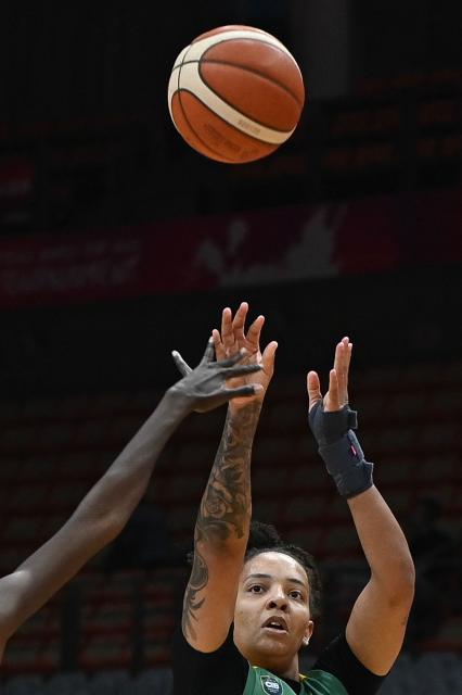 Brazil´s Emanuely Oliveira shoots during the FIBA Women's Basketball World Cup 2026 qualifying tournament match between Brazil and South Sudan in Wuhan, in China's central Hubei province, on March 12, 2026. (Photo by CN-STR / AFP) / China OUT