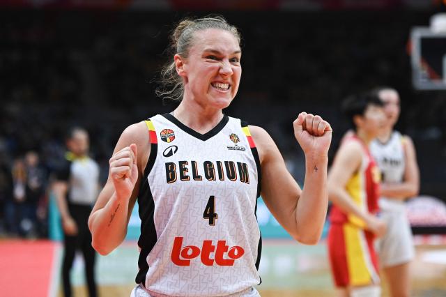 Belgium's Elise Ramette reacts during the FIBA Women's Basketball World Cup 2026 qualifying tournament match between China and Belgium in Wuhan, in China's central Hubei province on March 12, 2026. (Photo by CN-STR / AFP) / China OUT