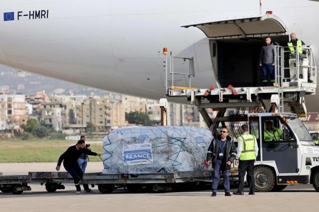 A French cargo plane carrying aid from the Ministry of Health arrived at Beirut International Airport on March 12, 2026. Israeli strikes on Lebanon have killed at least 687 people since March 2, Lebanon's information minister said on March 12, as Israel threatened to expand its operations as it fights Hezbollah in the country. More than 100,000 people have been displaced in Lebanon in a single day, the UN said, as Israel continued to pound Iran-backed Hezbollah militants. (Photo by Anwar AMRO / AFP)