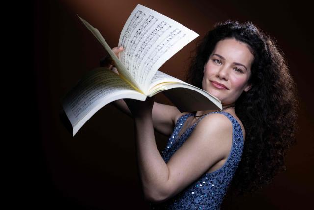 French-Algerian soprano Tamara Bounazou poses during a photo session in Paris on March 10, 2026. (Photo by JOEL SAGET / AFP)