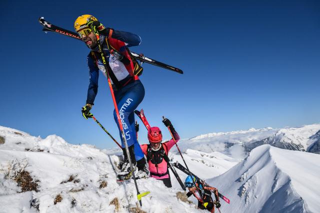 Skiers compete during the second stage of the 40th edition of the Pierra-Menta ski-mountaineering race in Areches-Beaufort, southeastern France on March 12, 2026. (Photo by ARNAUD FINISTRE / AFP)