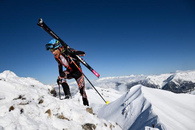A skier competes during the second stage of the 40th edition of the Pierra-Menta ski-mountaineering race in Areches-Beaufort, southeastern France on March 12, 2026. (Photo by ARNAUD FINISTRE / AFP)