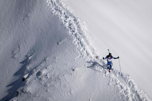 A skier competes compete during the second stage of the 40th edition of the Pierra-Menta ski-mountaineering race in Areches-Beaufort, southeastern France on March 12, 2026. (Photo by ARNAUD FINISTRE / AFP)