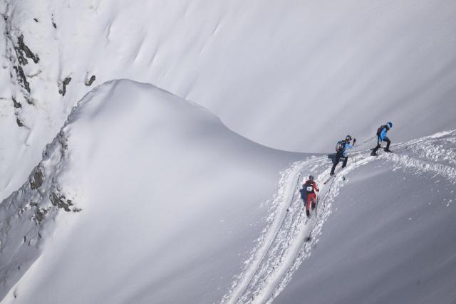 Skiers compete during the second stage of the 40th edition of the Pierra-Menta ski-mountaineering race in Areches-Beaufort, southeastern France on March 12, 2026. (Photo by ARNAUD FINISTRE / AFP)