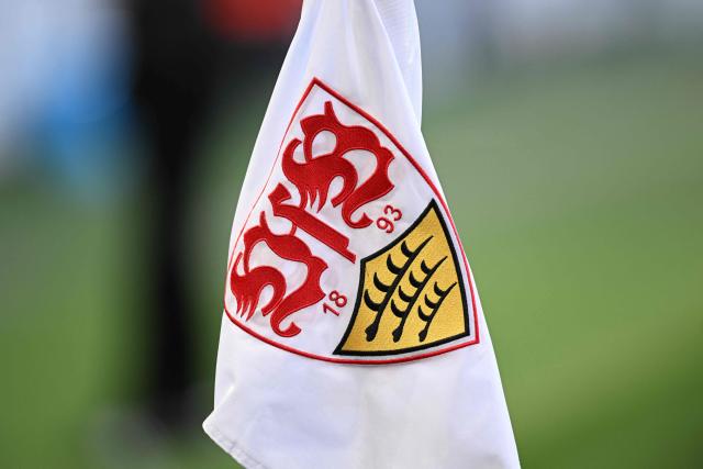Stuttgart's logo is seen on a corner flag prior to the UEFA Europa League - Last 16 - first leg football match VfB Stuttgart v FC Porto in Stuttgart, southern Germany, on March 12, 2026. (Photo by THOMAS KIENZLE / AFP)