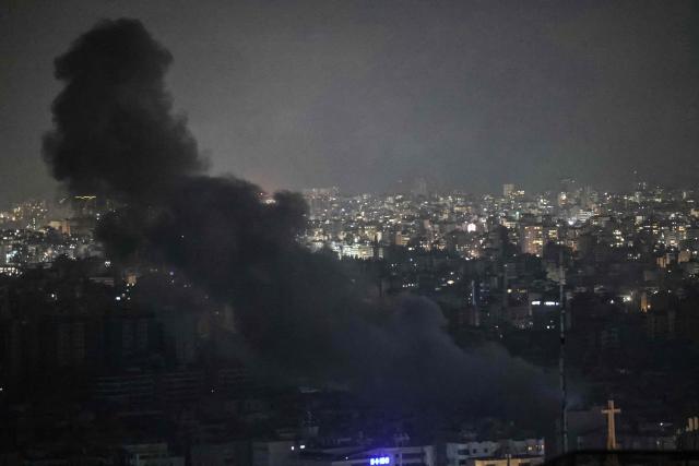 Smoke rises from the site of an Israeli airstrike that targeted an area in Beirut’s southern suburbs on March 12, 2026. Lebanon said an Israeli strike on central Beirut's seafront killed at least seven people early on March 12, another attack in the heart of the capital as Iran-backed Hezbollah launched more missiles at Israel. The Israeli military said separately it had carried out strikes on Beirut's southern suburbs overnight against Hezbollah, which had announced a major new operation against Israel. (Photo by IBRAHIM AMRO / AFP) / 