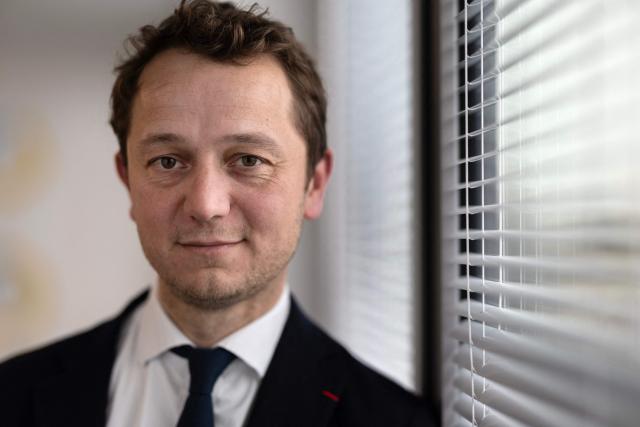 French President of the Departemental Council of Finistere Mael de Calan poses during a photo session in Brest, western France on March 12, 2026. Accused of harassing beneficiaries, the president of the Finistère Department said on March 12, 2026 that he was "proud" to have "brought thousands of people back to work" as part of his RSA plan that he intends to carry out at the national level. (Photo by Fred TANNEAU / AFP)