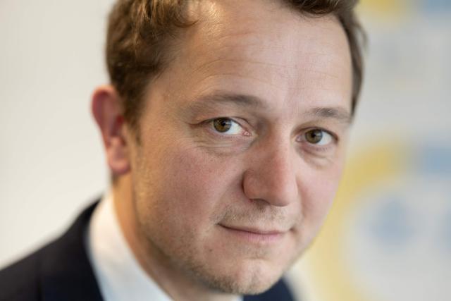 French President of the Departemental Council of Finistere Mael de Calan poses during a photo session in Brest, western France on March 12, 2026. Accused of harassing beneficiaries, the president of the Finistère Department said on March 12, 2026 that he was "proud" to have "brought thousands of people back to work" as part of his RSA plan that he intends to carry out at the national level. (Photo by Fred TANNEAU / AFP)