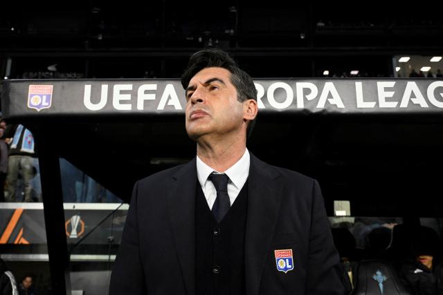 Lyon's Portuguese head coach Paulo Fonseca looks on prior the UEFA Europa League last 16 first leg football match between RC Celta de Vigo and Olympique Lyonnais (OL) at Balaidos Stadium in Vigo on March 12, 2026. (Photo by Miguel RIOPA / AFP)