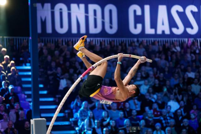 US' KC Lightfoot competes during the Mondo Classic pole vault competition in gala format at the IFU Arena in Uppsala on March 12, 2026. (Photo by Fredrik PERSSON / TT News Agency / AFP) / Sweden OUT