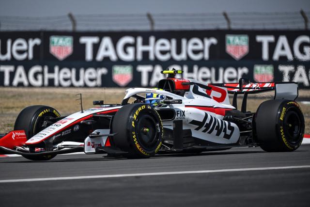 Haas F1 Team's British driver Oliver Bearman drives during a practice session ahead of the Formula One Chinese Grand Prix at the Shanghai International Circuit in Shanghai on March 13, 2026. (Photo by JADE GAO / AFP)