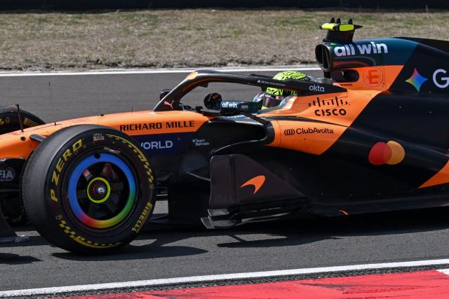 McLaren's British driver Lando Norris drives during a practice session ahead of the Formula One Chinese Grand Prix at the Shanghai International Circuit in Shanghai on March 13, 2026. (Photo by Jade Gao / AFP)