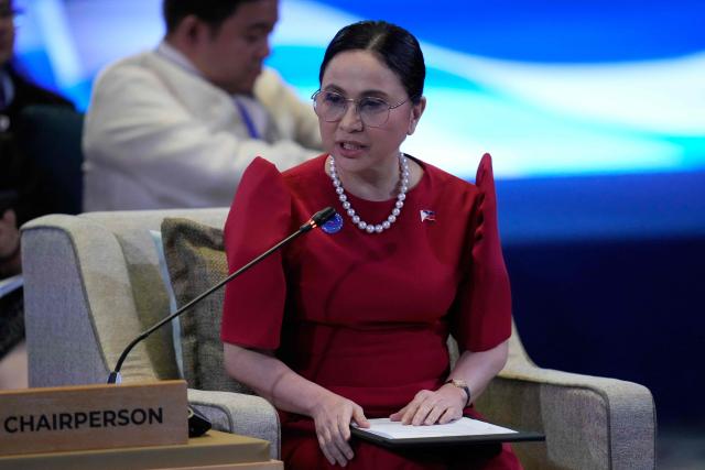Philippine secretary of trade and industry Maria Cristina Aldeguer-Roque speaks during the 32nd ASEAN Economic Ministers’ Retreat and Related Meetings in Manila on March 13, 2026. (Photo by Aaron Favila / POOL / AFP)
