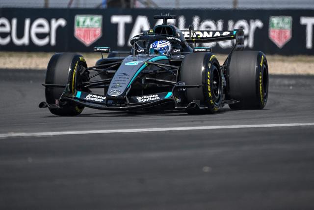 Mercedes' British driver George Russell drives during a practice session ahead of the Formula One Chinese Grand Prix at the Shanghai International Circuit in Shanghai on March 13, 2026. (Photo by JADE GAO / AFP)