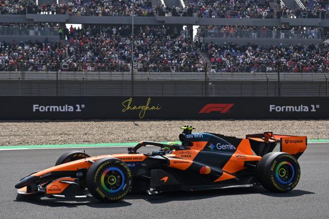 McLaren's British driver Lando Norris drives during a practice session ahead of the Formula One Chinese Grand Prix at the Shanghai International Circuit in Shanghai on March 13, 2026. (Photo by JADE GAO / AFP)