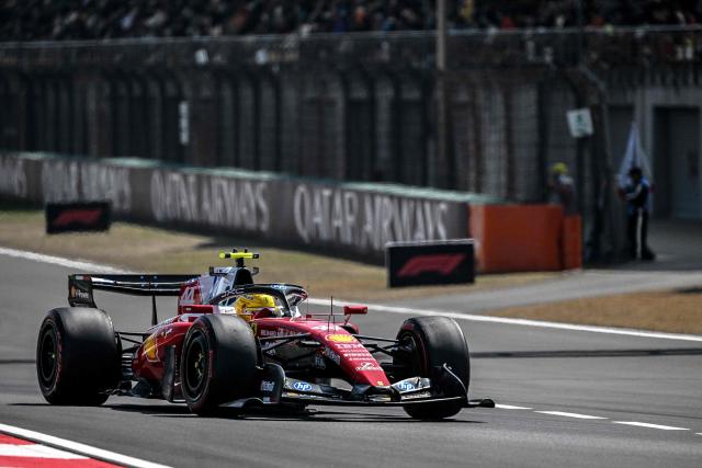 Ferrari's British driver Lewis Hamilton drives during a practice session ahead of the Formula One Chinese Grand Prix at the Shanghai International Circuit in Shanghai on March 13, 2026. (Photo by Greg Baker / AFP)
