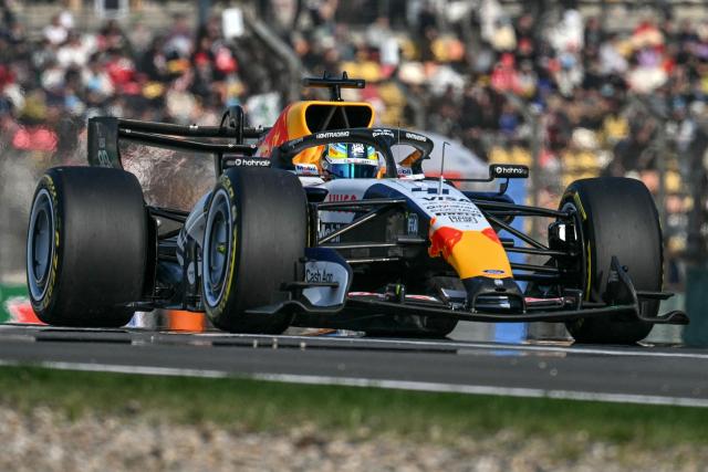 Racing Bulls' British driver Arvid Lindblad drives during the sprint qualifying session ahead of the Formula One Chinese Grand Prix at the Shanghai International Circuit in Shanghai on March 13, 2026. (Photo by Greg Baker / AFP)