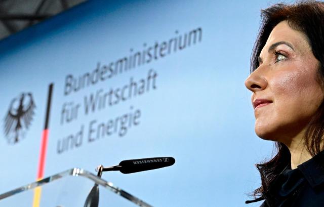 German Economy and Energy Minister Katherina Reiche addresses journalists during a joint press statement in Berlin on March 13, 2026, on the occasion of a high-level meeting of the 'Alliance for the Future of Industry' (Buendnis Zukunft der Industrie). (Photo by Tobias SCHWARZ / AFP)