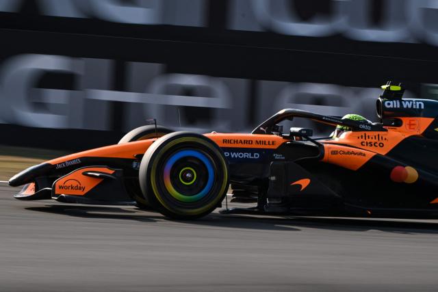 McLaren's British driver Lando Norris drives during the sprint qualifying session ahead of the Formula One Chinese Grand Prix at the Shanghai International Circuit in Shanghai on March 13, 2026. (Photo by Hector RETAMAL / AFP)