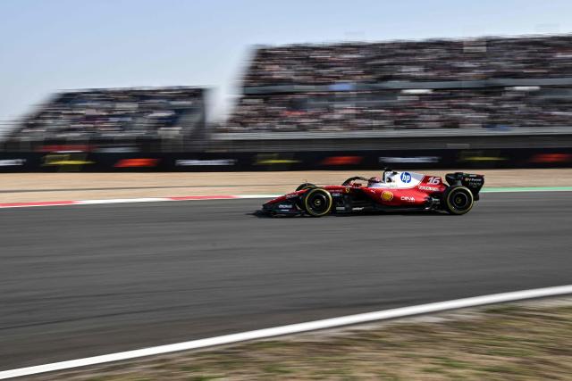 Ferrari's Monegasque driver Charles Leclerc drives during the sprint qualifying session ahead of the Formula One Chinese Grand Prix at the Shanghai International Circuit in Shanghai on March 13, 2026. (Photo by Hector RETAMAL / AFP)